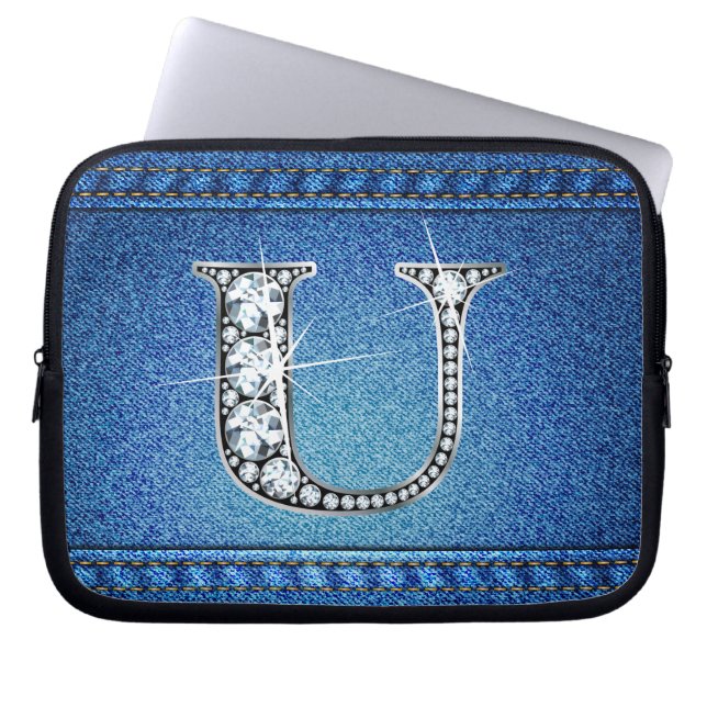 Funda Para Portátil U Faux "Diamond" Denim Stitling Electronics Bag (Frente)