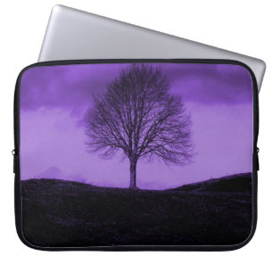 Funda Para Portátil Un árbol solitario, silueta, paisaje natural púrpu