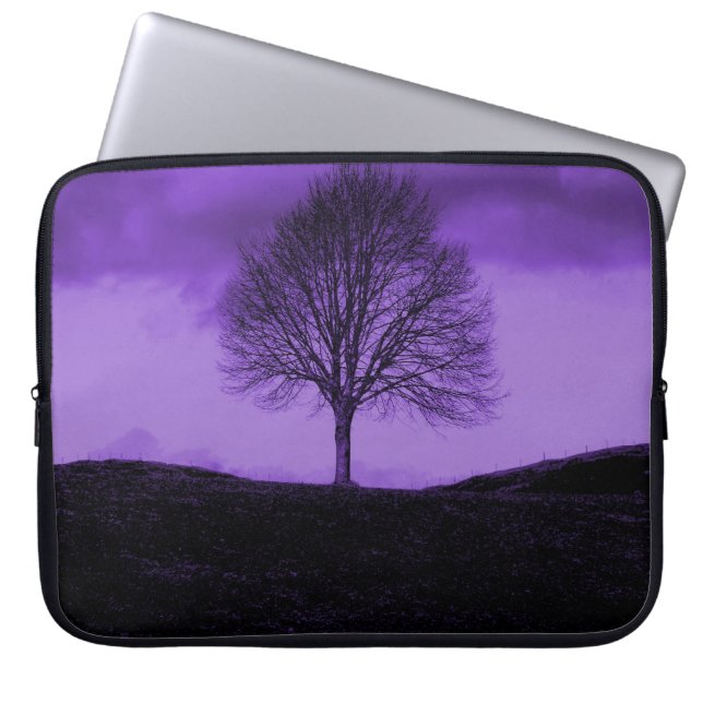 Funda Para Portátil Un árbol solitario, silueta, paisaje natural púrpu (Frente)