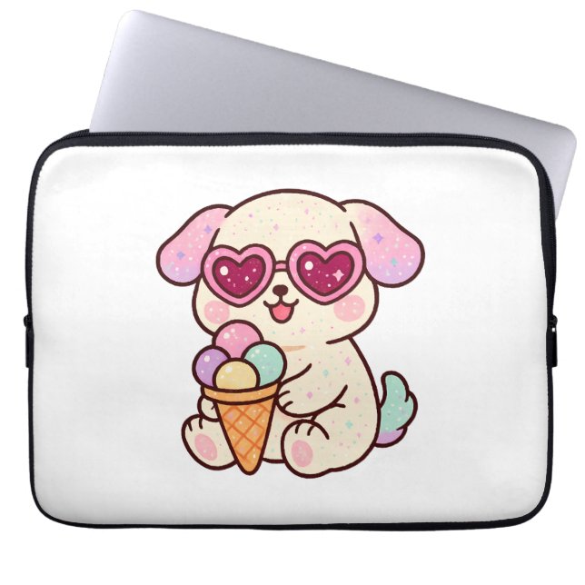 Funda Para Portátil Un cachorro con helado (Frente)