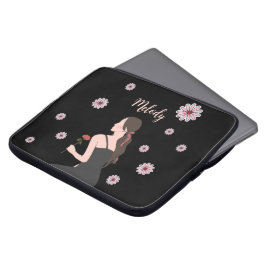 Funda Para Portátil Un Chica Rosa con flor rosa