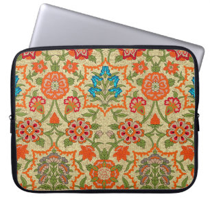 Funda Para Portátil Un diseño floral por espejo se repite. Naranja y 