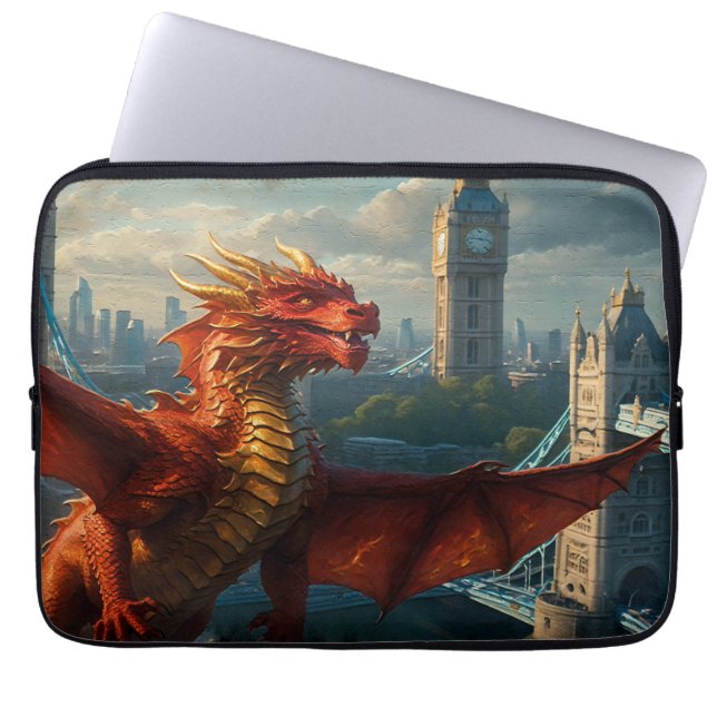 Funda Para Portátil Un dragón escocés rojo venera a Londres (Frente)