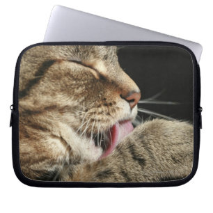 Funda Para Portátil Un gato de tabby lándose la pata.