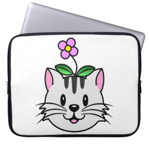 Funda Para Portátil Un gato Personalizado con flor en la cabeza