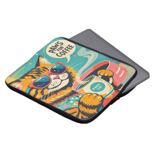 Funda Para Portátil Un gato personalizado de estilo retro con vidrio s