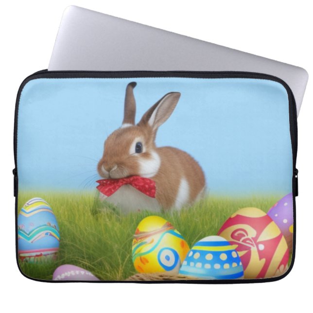 Funda Para Portátil Un lindo conejo de Pascua para un ánimo positivo (Frente)