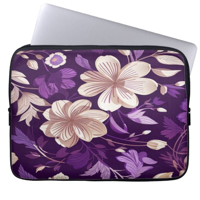 Funda Para Portátil Un patrón floral con fondo morado (Frente)