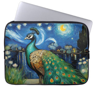 Funda Para Portátil Un pavo real en La noche estrellada