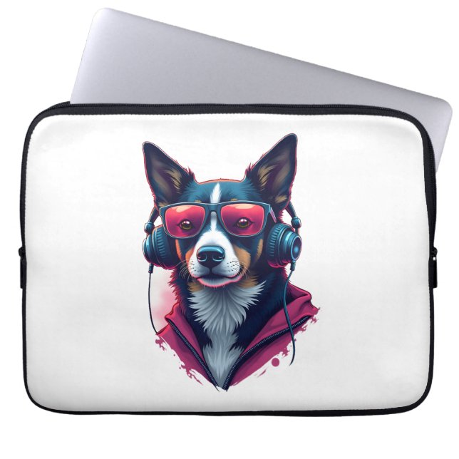 Funda Para Portátil Un perro habu llevando gafas de sol y audífonos (Frente)