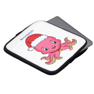 Funda Para Portátil Un pulpo alegre lindo usando Navidades gorra perso