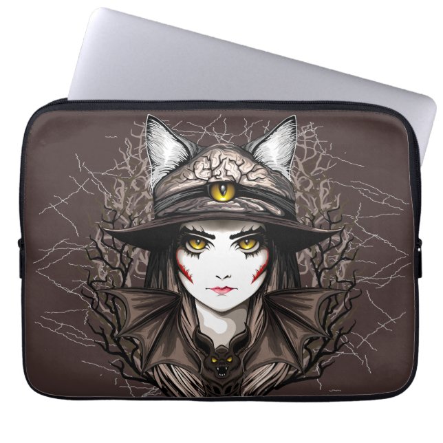 Funda Para Portátil Un retrato cursi de bruja de Gato de Brujas Hallow (Frente)