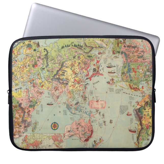 Funda Para Portátil Un vistazo al mapa mundial de las rutas aéreas mun (Frente)