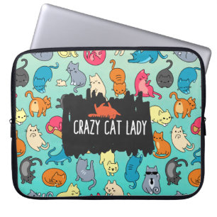 Funda Para Portátil Una dama de gato loca adorable y un patrón de gato
