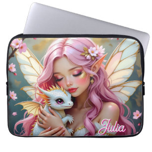 Funda Para Portátil Una elegante hada y su dragón bebé personalizado