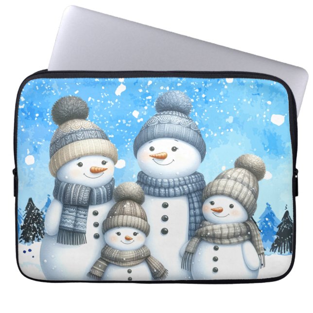 Funda Para Portátil Una familia de muñecos de nieve en la nieve (Frente)