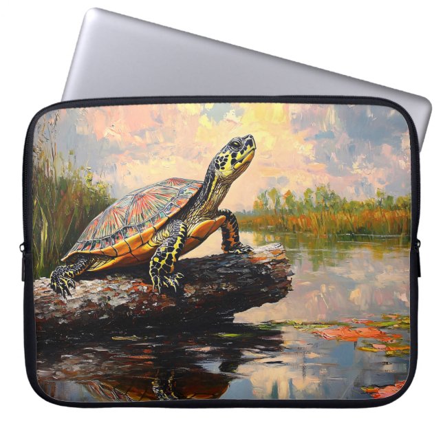Funda Para Portátil Una tortuga dulce en una pintura de Log Everglades (Frente)