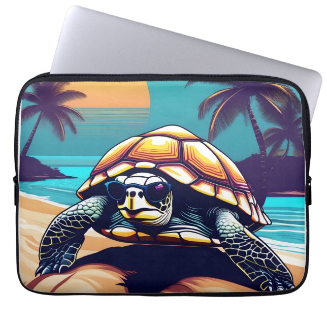 Funda Para Portátil Una tortuga llevando gafas de sol (Frente)