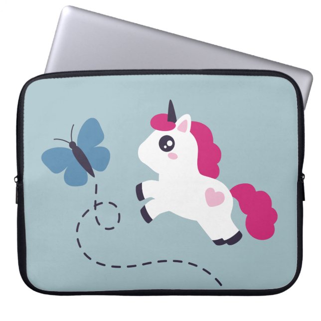Funda Para Portátil Unicornio blanco con mariposa (Frente)