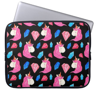 Funda Para Portátil Unicornio, cristales: mágico patrón de acuarela.