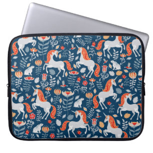 Funda Para Portátil Unicornios, conejos, pájaros, flores en un fondo a