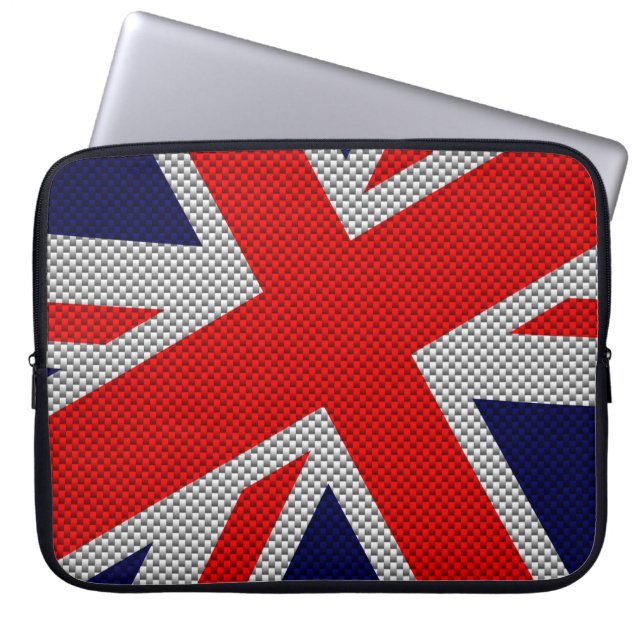 Funda Para Portátil Union Jack on Carbon Fiber Style Colours (Frente)