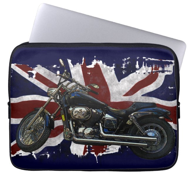 Funda Para Portátil Unión Patriótica Jack Reino Unido Bandera y motoci (Frente)