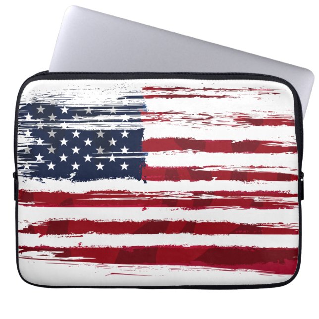 Funda Para Portátil USA Flag Patriotic American Red White Blue (Frente)