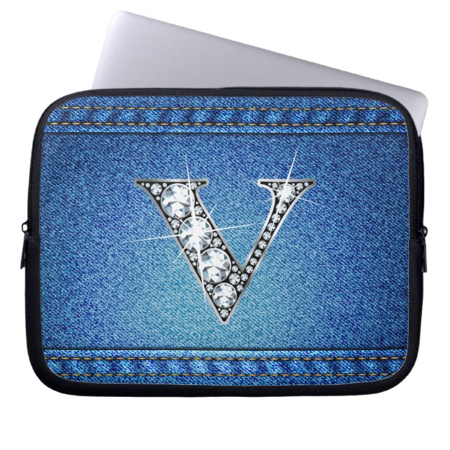 Funda Para Portátil V "Diamante" Denim Stitching Electronics Bag (Frente)