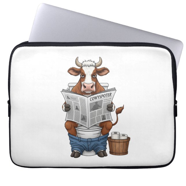 Funda Para Portátil Vaca con inodoro, divertido animal de granja (Frente)