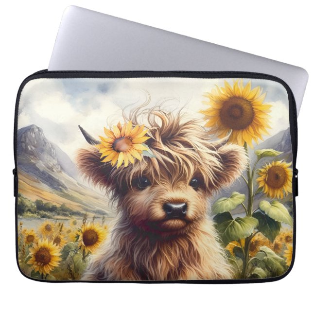 Funda Para Portátil Vaca Cuta De La Región Autónoma Con Sunflower (Frente)