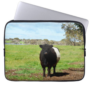 Funda Para Portátil Vaca De Galloway De Correa Lana Negra Y Blanca,