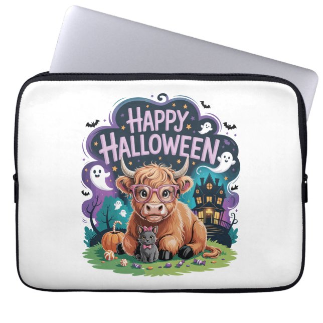 Funda Para Portátil Vaca de Halloween Cute Highland (2) (Frente)