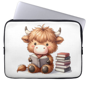 Funda Para Portátil Vaca de las Tierras Altas Leyendo Libros