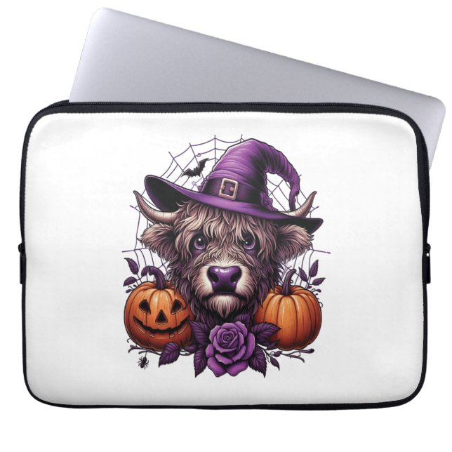 Funda Para Portátil Vaca Halloween de Witch Highland (Frente)