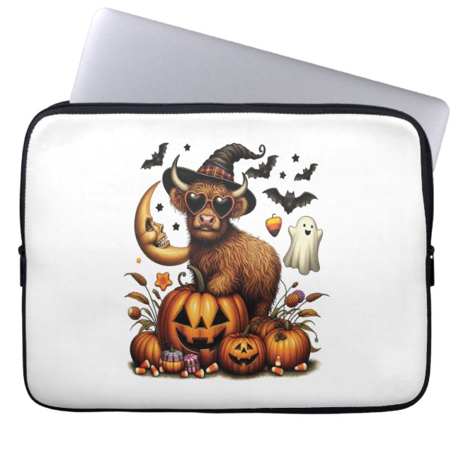 Funda Para Portátil Vaca Highland en Halloween (Frente)