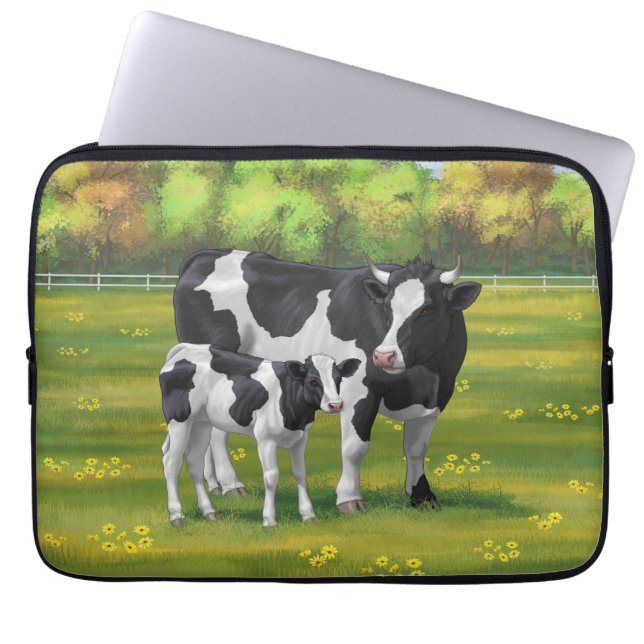 Funda Para Portátil Vaca Holstein y ternera en salsa de verano (Frente)