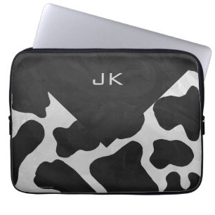 Funda Para Portátil Vaca Monograma Negro y Blanco