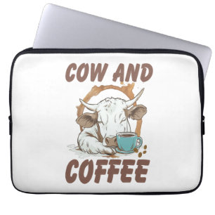 Funda Para Portátil Vaca y café, divertida Chica occidental