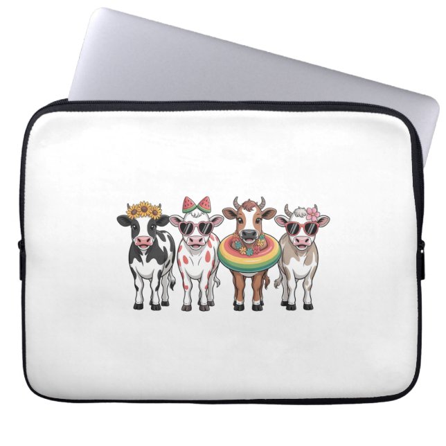 Funda Para Portátil Vacas de verano, granja de playa (Frente)