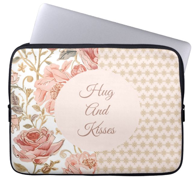 Funda Para Portátil Valentine's Day, Hug and Kisses, Flowers, Pixels (Frente)