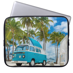 Funda Para Portátil Van azul y blanca en la playa