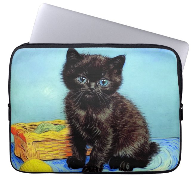 Funda Para Portátil Van Gogh Black Kitten con yarn (Frente)
