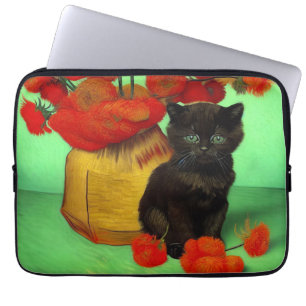 Funda Para Portátil Van Gogh Black Kitten Red Flowers