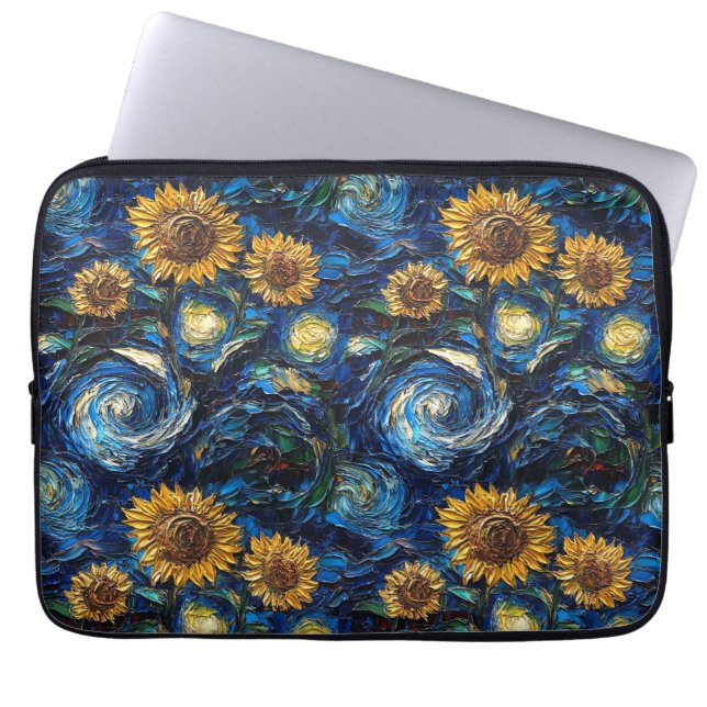 Funda Para Portátil Van Gogh girasoles y noche estrellada (Frente)