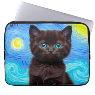 Funda Para Portátil Van Gogh Starry Night Black Cat