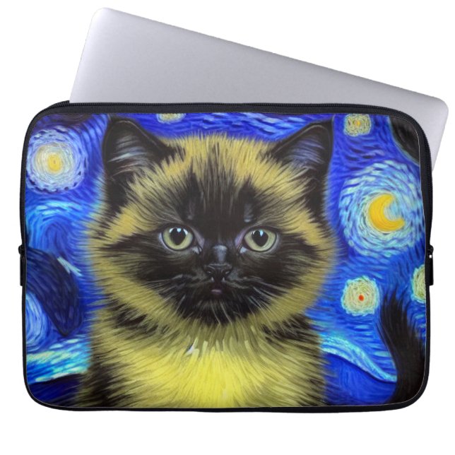 Funda Para Portátil Van Gogh Starry Night Siamese Cat (Frente)
