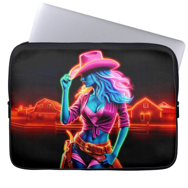 Funda Para Portátil Vaquera vibrante con iluminación de neón retro (Frente)