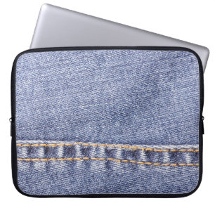 Funda Para Portátil Vaqueros azules: textura de coser detallada.