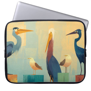 Funda Para Portátil Varias aves marinas encaramadas sobre pilotes